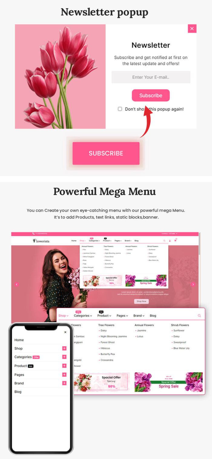 Flowerista - Template OpenCart 4.0.1.1 yang Elegan untuk Toko Bunga dan Butik E-Commerce - Fitur Gambar 2