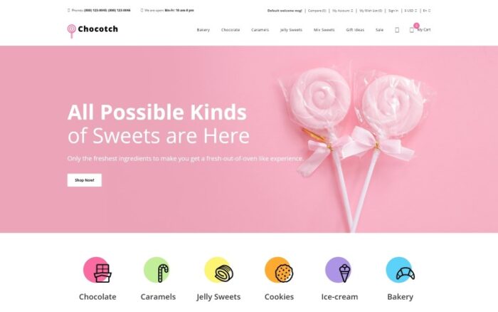 Chocotch - Template OpenCart Kreatif E-commerce Toko Permen