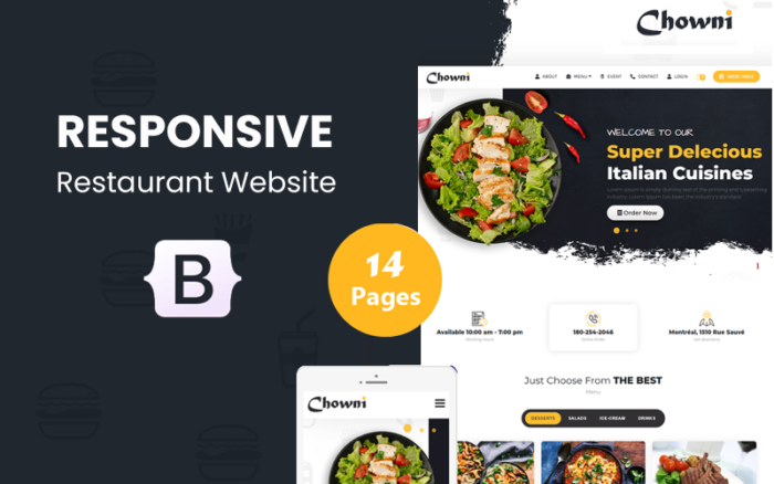 Chowni - Template HTML5 untuk Situs Web Restoran dan Pengiriman Makanan Online