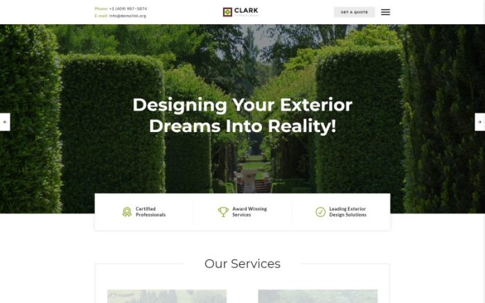 Templat Situs Web Responsif Clark Exterior Design