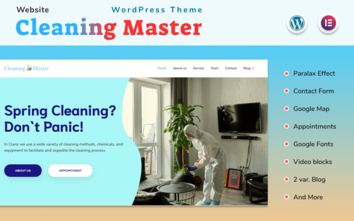 Cleaning Master - Situs Web Dengan Tema Blog Elementor Wordpress