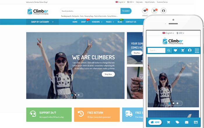 Climber - Tema Pasar Multi Vendor Tema WooCommerce