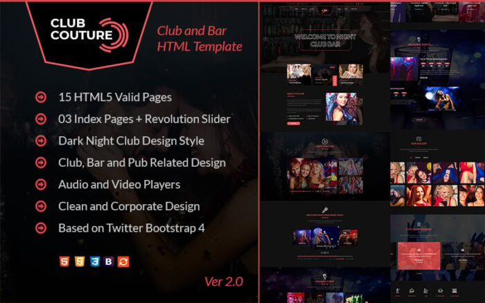 Club Couture - Template Situs Web HTML Klub Malam