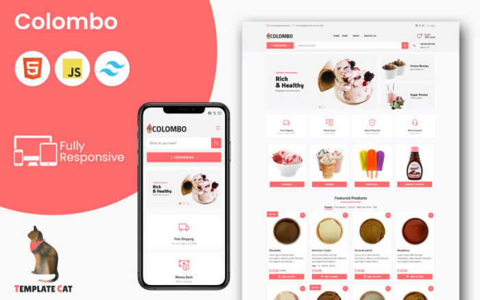 Colombo - Toko Es Krim | Template Situs Web eCommerce Serbaguna | HTML - Tailwind CSS