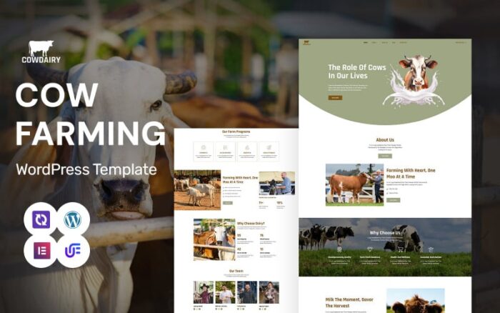 Cowdairy - Tema WordPress Elementor Peternakan Sapi dan Produksi Susu