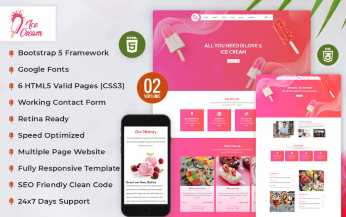 Template HTML5 Situs Web Toko Es Krim Creamy