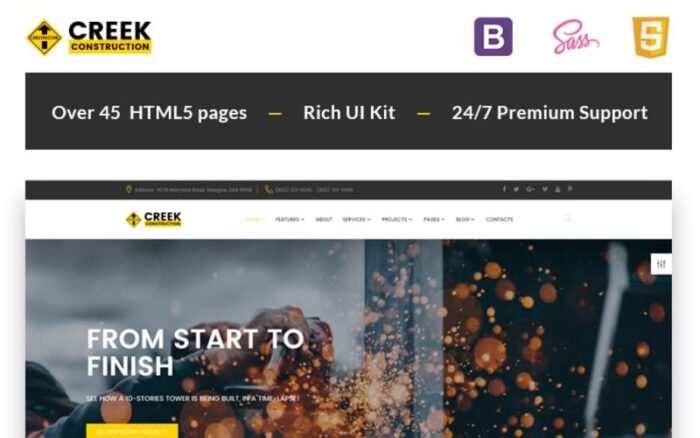 Creek - Template Situs Web HTML5 Perusahaan Konstruksi