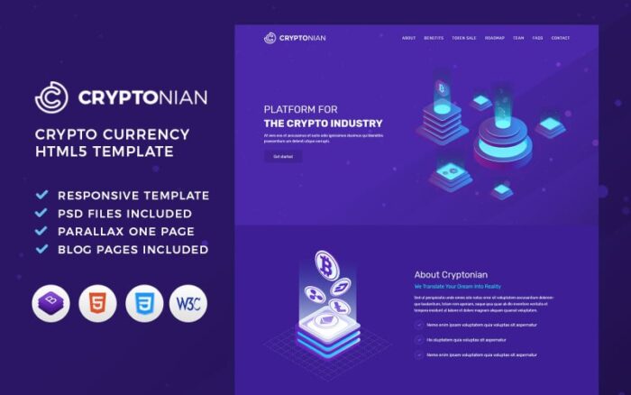 Cryptonian - ICO, Bitcoin And Cryptocurrency HTML Template