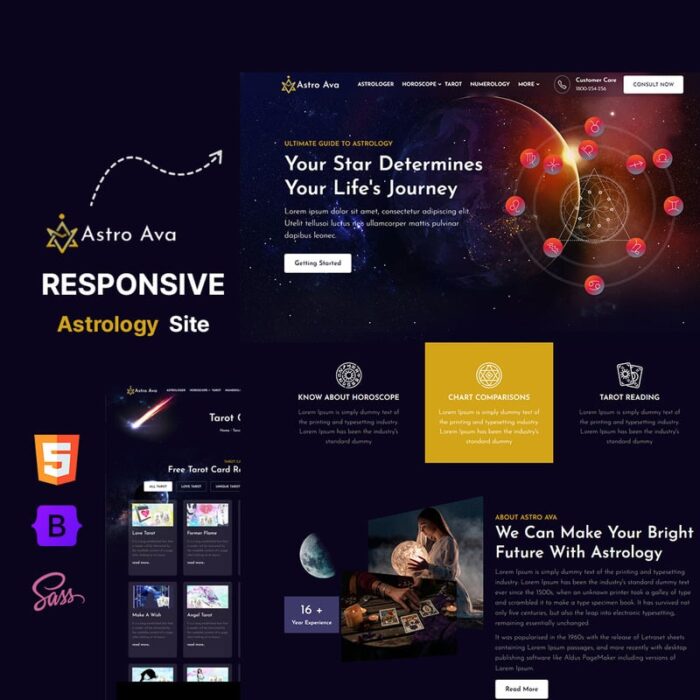 Astro Ava - Template Situs Web HTML5 Astrologi, Numerologi, Tarot, Astrolog Online - Fitur Gambar 1