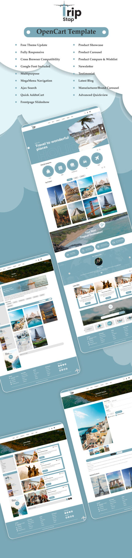 Tripstap - Tour, Hotel, Travels OpenCart 4 Template - Fitur Gambar 1