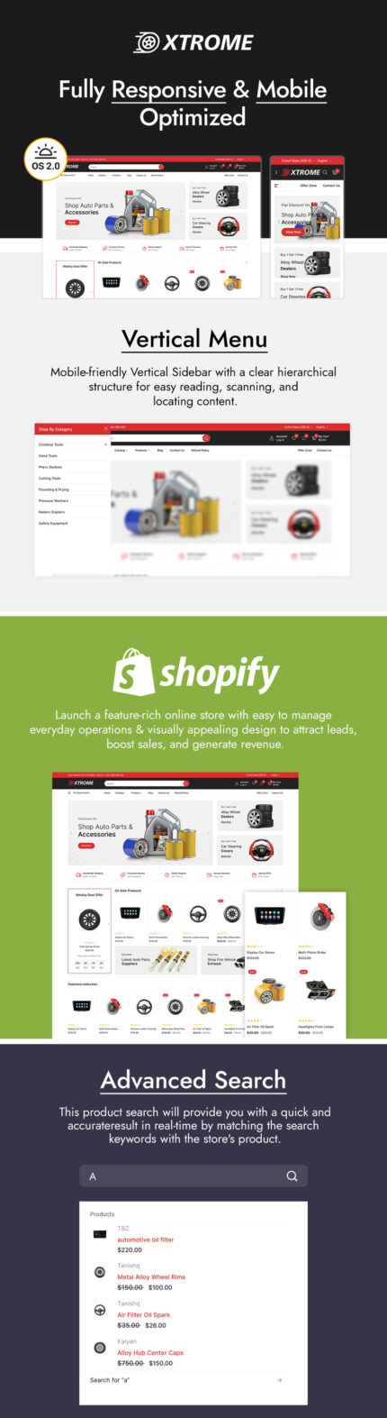 Xtrome - Tema Shopify Toko Suku Cadang & Mobil - Fitur Gambar 1