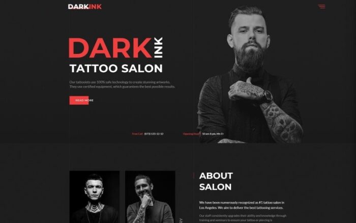 DarkInk - Template Situs Web HTML5 Multihalaman Salon Tato