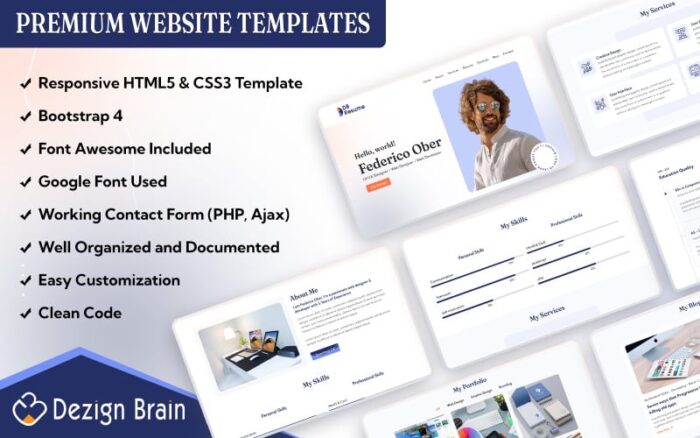 Templat Halaman Arahan Bootstrap Portofolio CV DB Resume