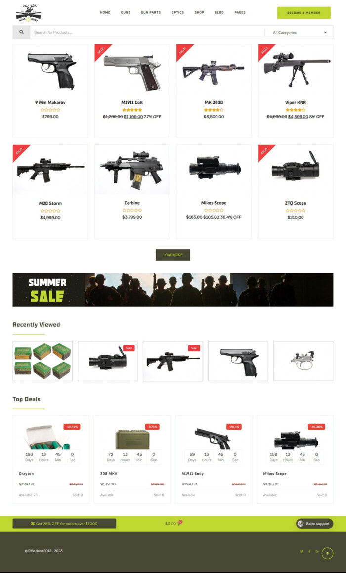 Tema WordPress Woocommerce Rifle Hunt Gun Shop - Fitur Gambar 2