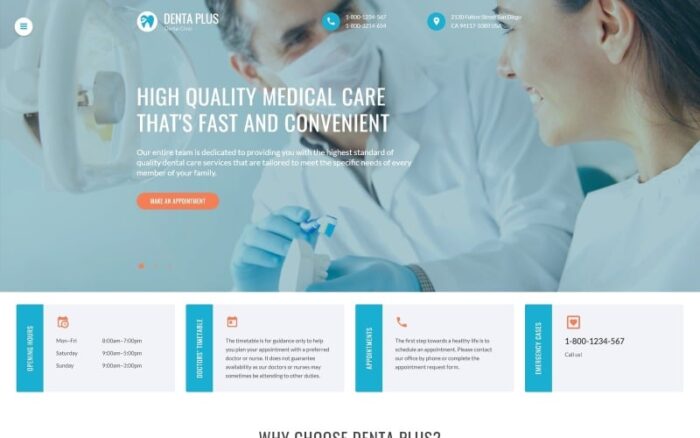 Denta Plus - Template Situs Web HTML Bersih Siap Pakai untuk Dokter Gigi