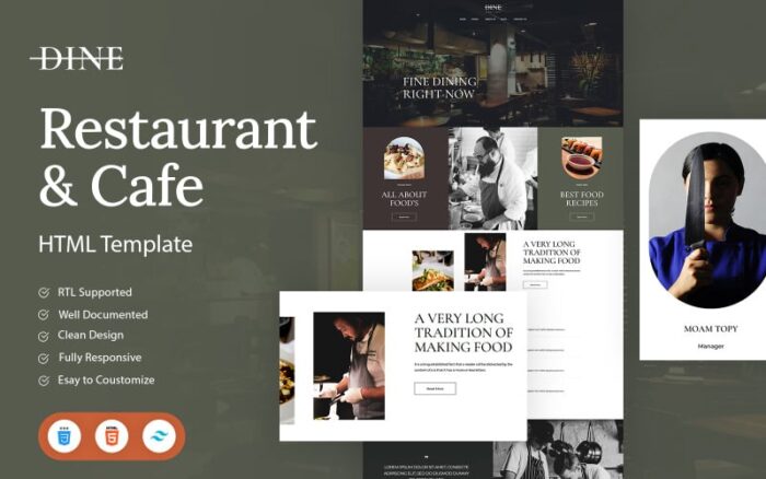 Dine - Restoran dan Kafe | Template HTML dan CSS Tailwind