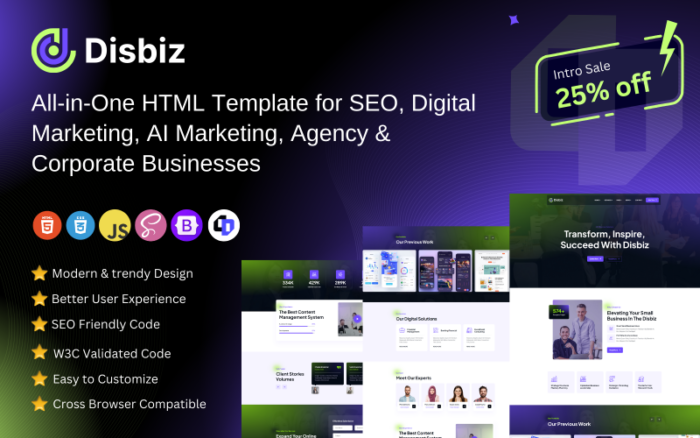 Disbiz- Modern HTML Template for SEO, Digital Marketing, AI Marketing, Agency Business