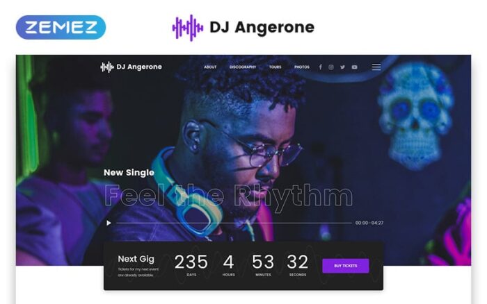 DJ Angerone - Template Situs Web HTML Multihalaman Musik Modern