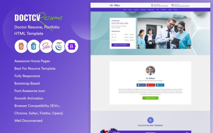 Doctcv - Doctor Resume, Portfolio HTML Template