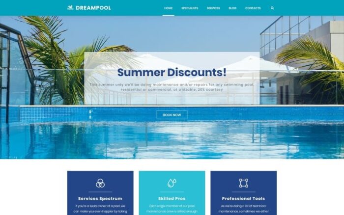 Dream Pool - Tema WordPress Pembersihan Kolam Renang & Perbaikan Kolam Renang