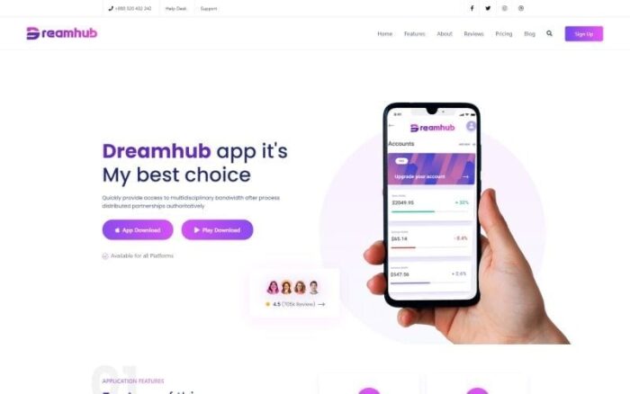 DreamHub - Template HTML5 Perusahaan Aplikasi & Perangkat Lunak