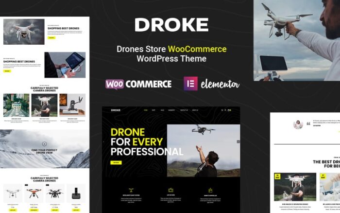 Tema WooCommerce Produk Tunggal, Drone, dan Kamera Droke