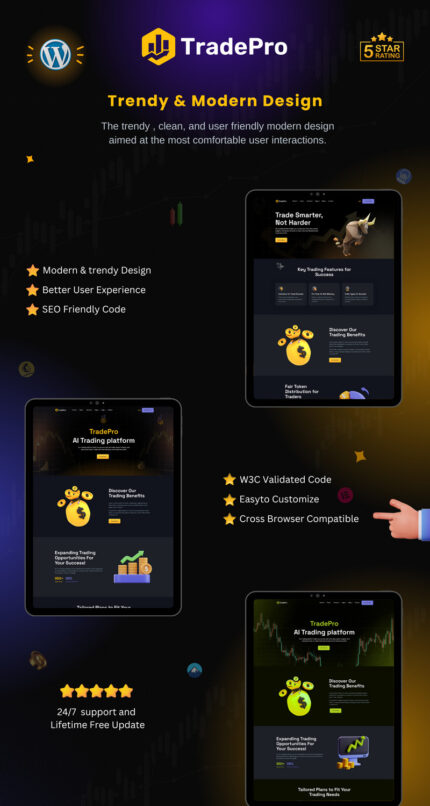 TradePro – Tema WordPress All-in-One untuk Forex, Crypto, Saham, ETF, dan Investasi Perdagangan - Fitur Gambar 1