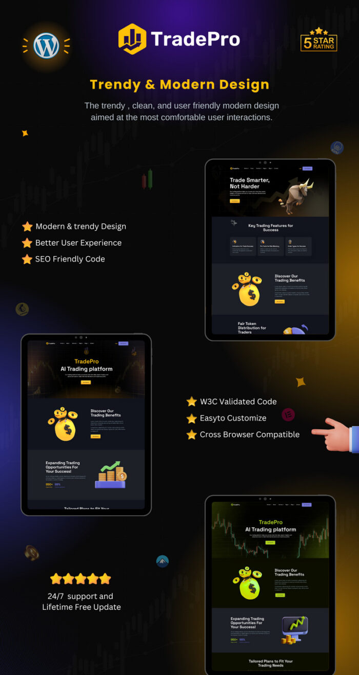 TradePro – Tema WordPress All-in-One untuk Forex, Crypto, Saham, ETF, dan Investasi Perdagangan - Fitur Gambar 1