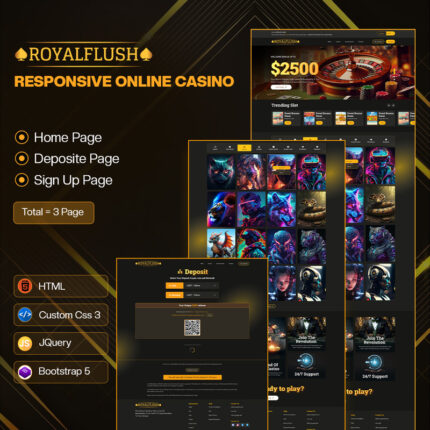 RoyalFlush – Template HTML Situs Web Kasino, Perjudian & Taruhan Online Responsif - Fitur Gambar 1