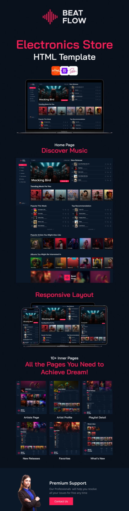 BeatFlow: Template HTML Musik Terbaik untuk Band dan Artis - Fitur Gambar 1