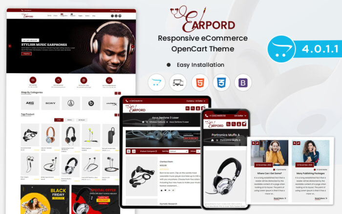 Earpords - Template Opencart untuk Menjual Earphone, Airpods, Headphone, Bluetooth, dan Neckband