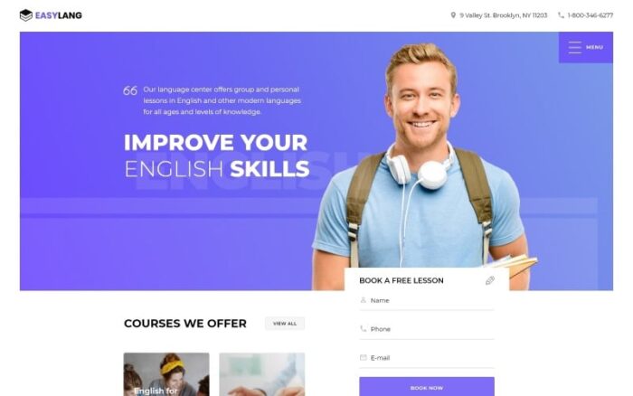 Easylang - Template Halaman Arahan HTML Klasik Satu Halaman Sekolah Bahasa