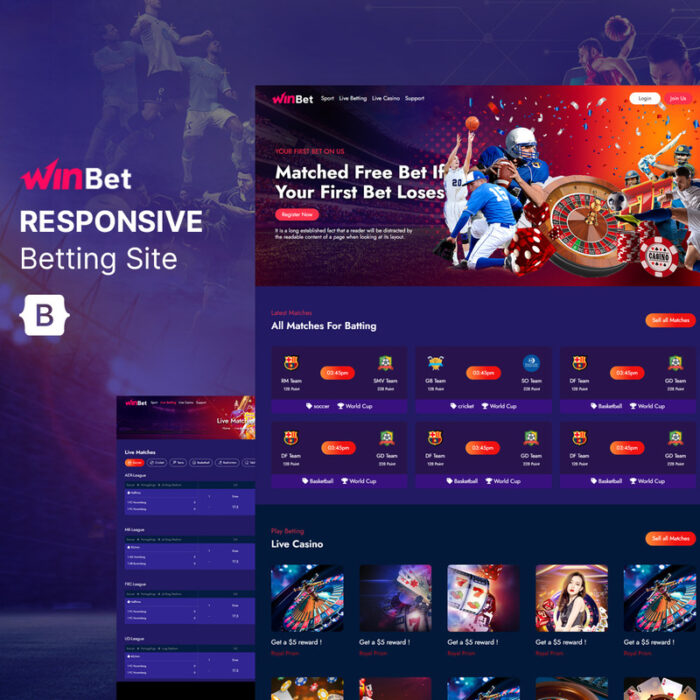 Win-Bet - Taruhan dan Perjudian Online, Template Situs Web HTML5 Undian - Fitur Gambar 1