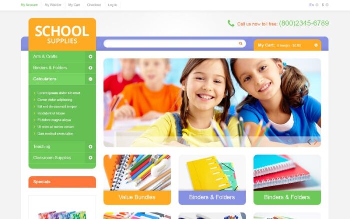 Tema Magento untuk Perlengkapan Sekolah Pendidikan