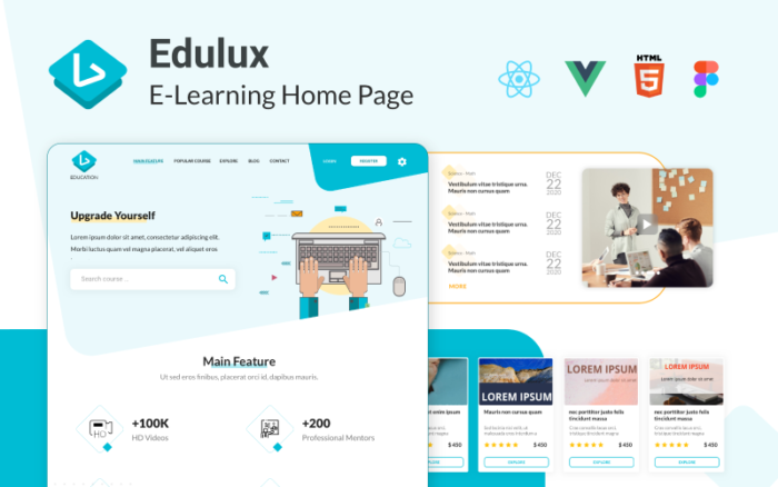 Edulux - Template Halaman Arahan Pendidikan dan E-learning React Vue HTML dan Figma