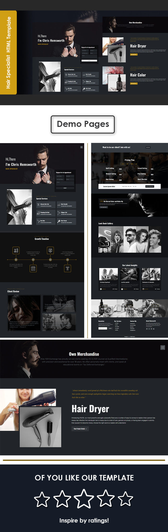 Chris Hemsworth - Portofolio Spesialis Rambut Pribadi Template Halaman Arahan HTML5 Responsif - Fitur Gambar 1