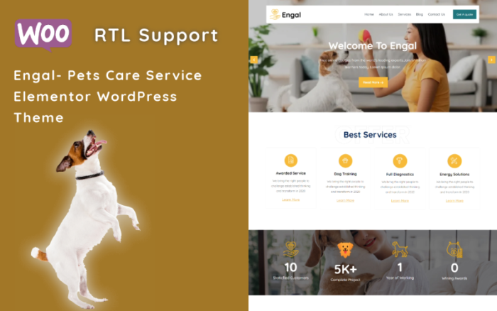 Engal - Tema WordPress Elementor Layanan Perawatan Hewan Peliharaan