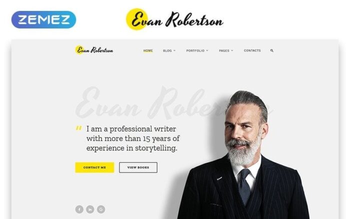 Evan Robertson - Template Situs Web Bootstrap HTML Bersih Multihalaman Pribadi