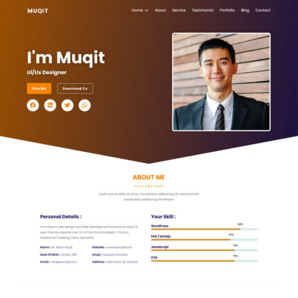 Muqit - Template Halaman Arahan Portofolio Cv/Resume Html5 - Fitur Gambar 1