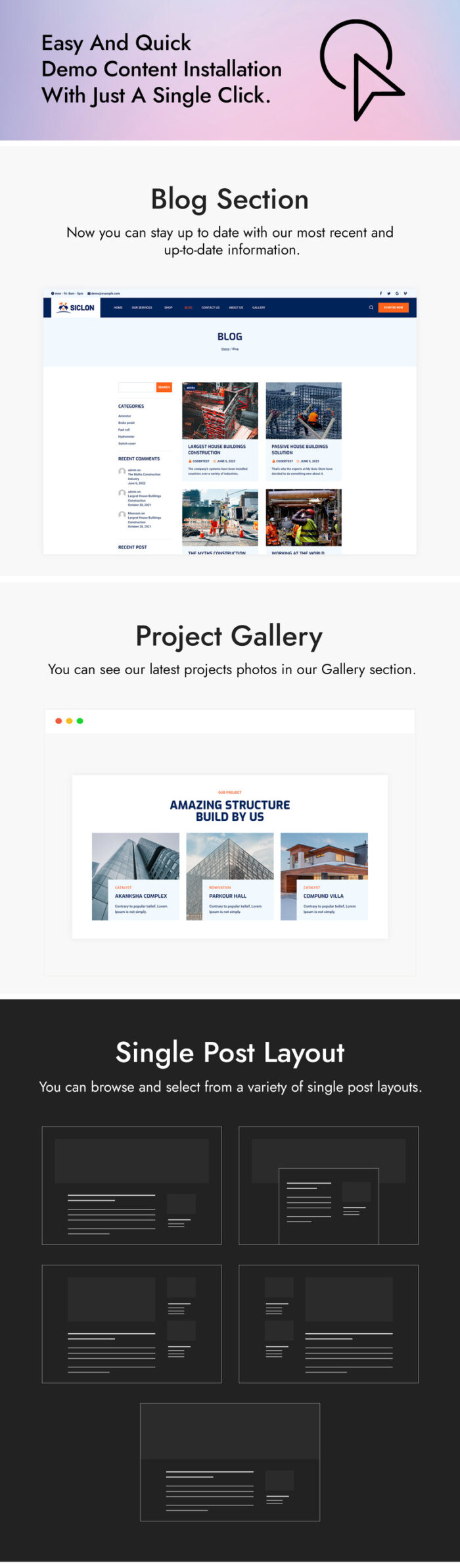 Tema WordPress Arsitektur, Desain Interior, Industri dan Konstruksi Siclon - Fitur Gambar 4