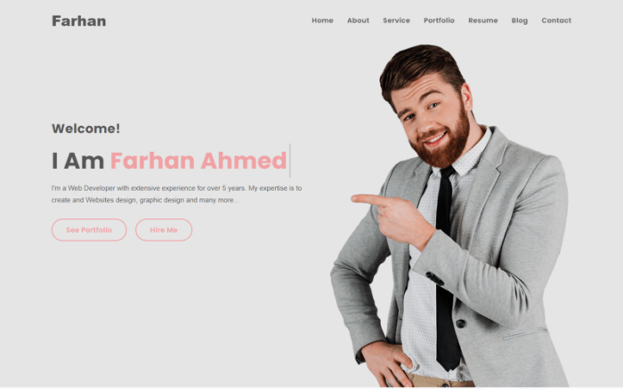 Template Halaman Arahan HTML5 Portofolio Pribadi Farhan