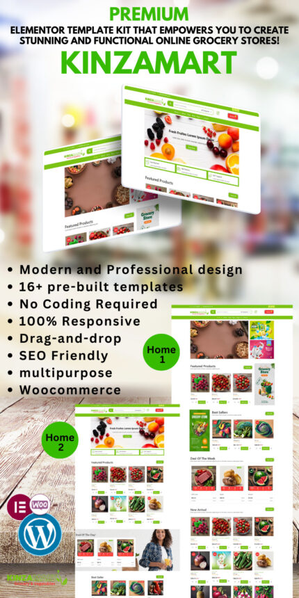 Kinza Mart - Kit Template Elementor WooCommerce Toko Kelontong & Makanan Sehat - Fitur Gambar 1