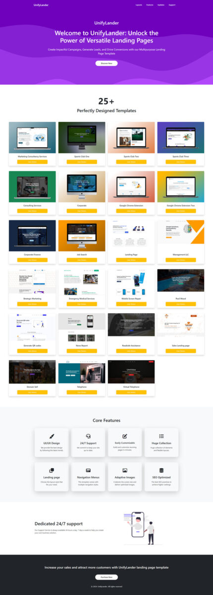 UnifyLander | Template Halaman Arahan Serbaguna dan Lengkap - Fitur Gambar 1