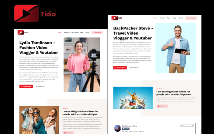 Fidio - Portofolio Youtuber, Pembuat Video, dan Editor Video Tema WordPress Elementor