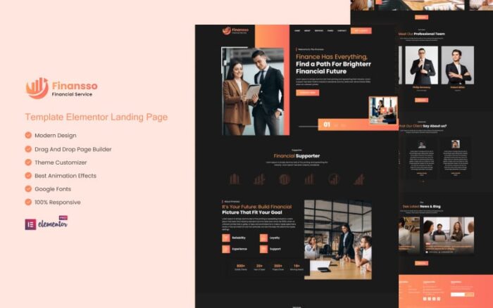 Finansso - Layanan Keuangan dan Konsultasi Elementor Landing Page