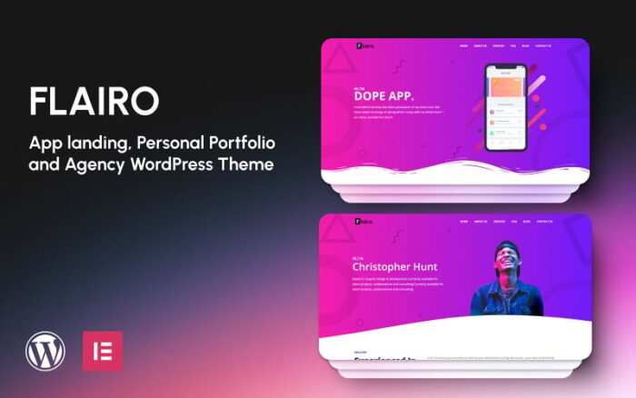 Flairo - App landing, Personal Portfolio and Agency WordPress Elementor Theme