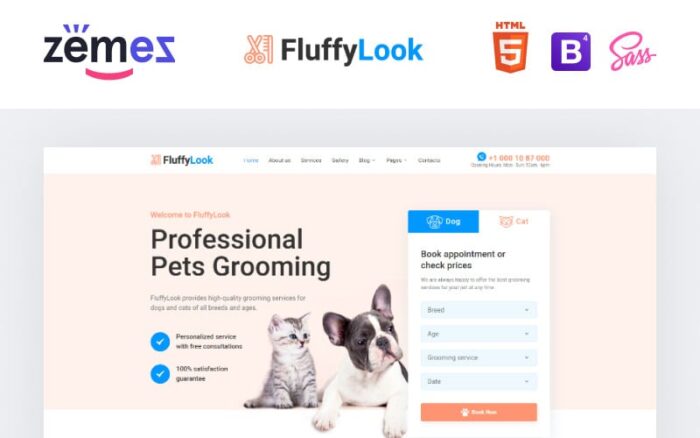 FluffyLook - Template Situs Web Salon Perawatan Hewan Peliharaan