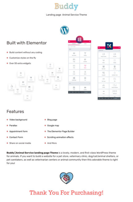 Buddy - Tema WordPress Landing Page Elementor Layanan Hewan - Fitur Gambar 1