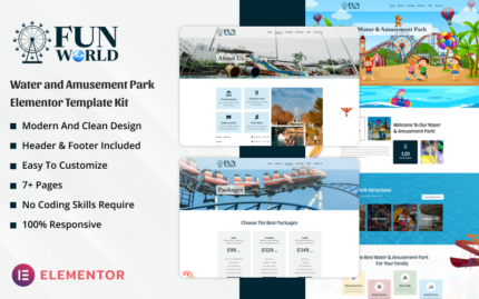 Fun World - Water and Amusement Park Elementor Template Kit