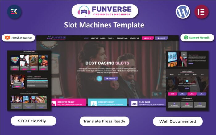 FunVerse - Template WordPress Elementor Permainan Kasino & Mesin Slot Online